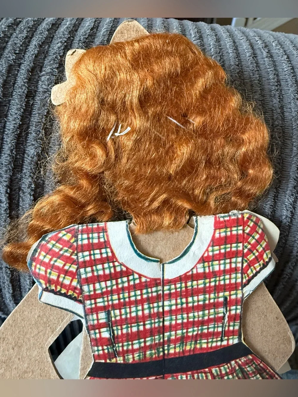 Vintage Paper Doll with Red Plaid Dress and Interchangeable Outfits and Hair